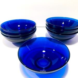 Vintage Bormioli Rocco Sapphire Blue Glass Set of 7 Fruit Bowls 5”